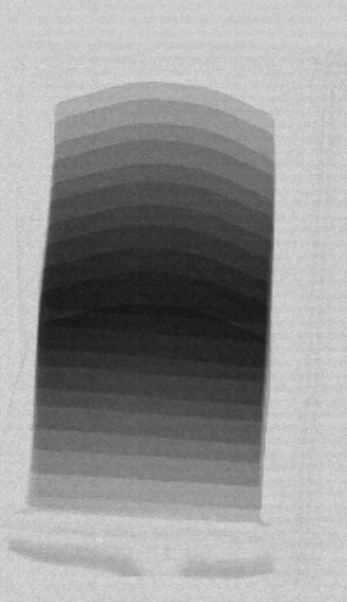 X-ray of a package with product visible in the bottom seal region.
