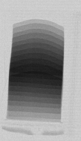 X-ray showing product entering the bottom seal region of a packaged food product.
