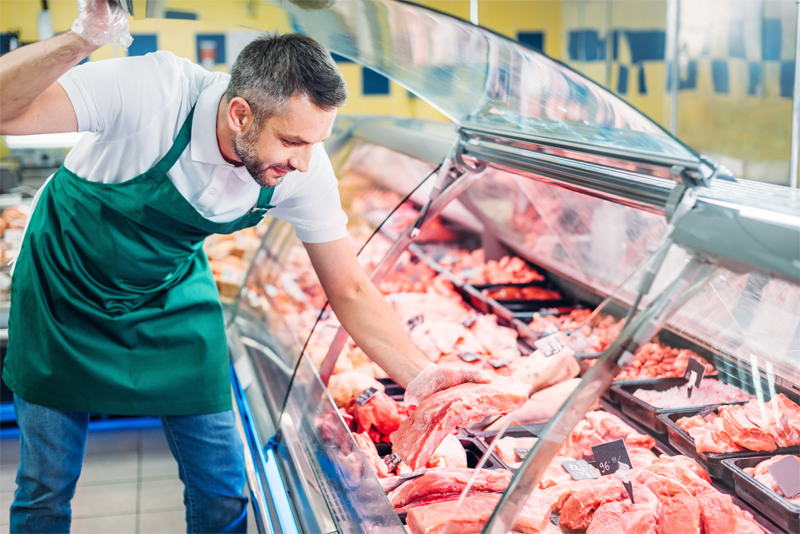 Protein products moving through a food production environment