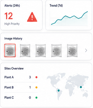 GreyscaleAI Insights alert and trend panels showing inspection history and site visibility.