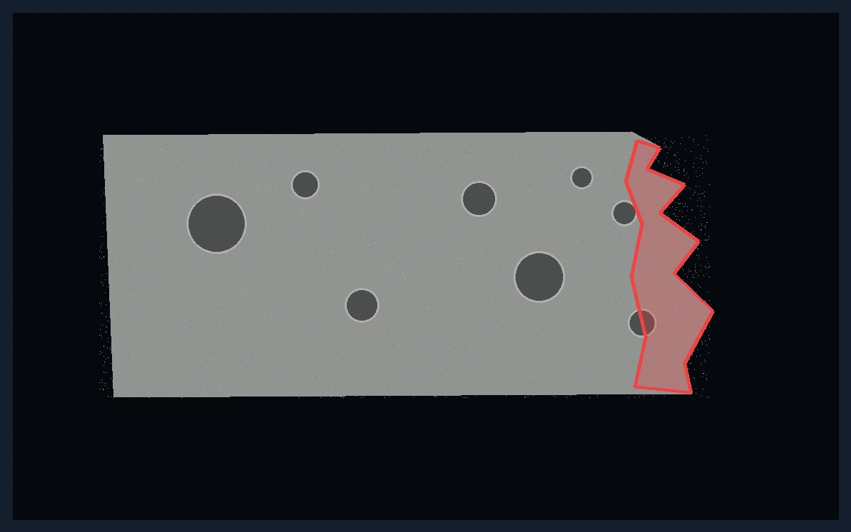 X-ray image showing torn edge detection on a cheese slice